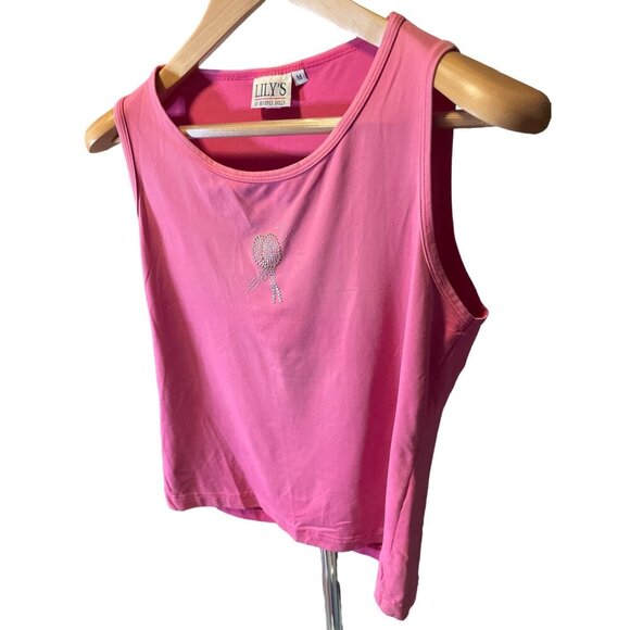 Vintage 90s Lilys Pink Sleeveless Tennis Sparkle Round Neck Tank Top Sz M - Picture 4 of 9